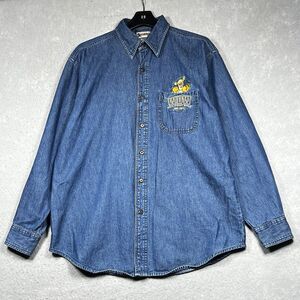 Vintage Disney Denim Shirt Mens Medium Blue Winnie The Pooh Tiger Long Sleeve